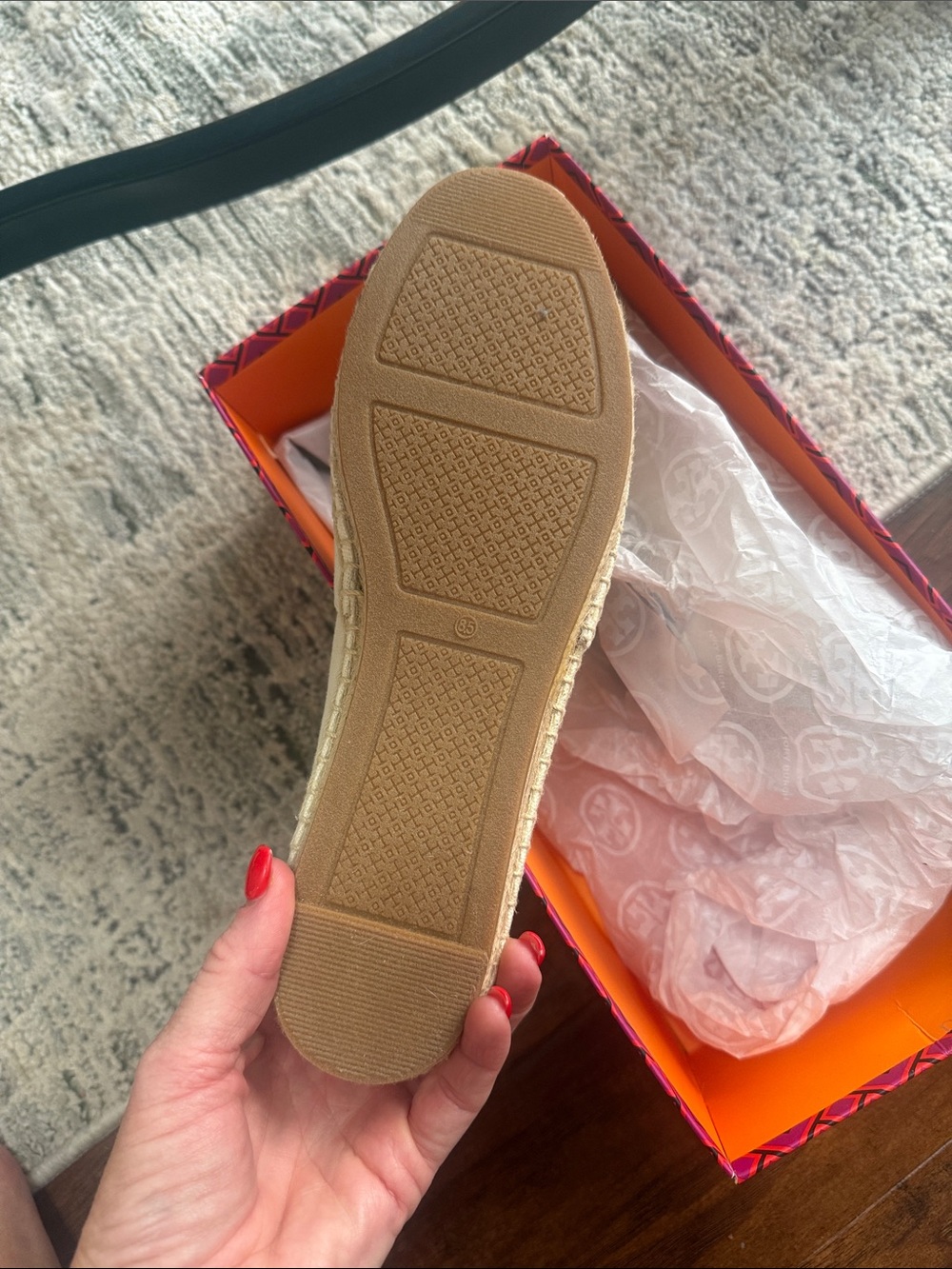 Canvas Espadrille Slip-On with Decorative Leather Appliqué - Cream/Tan/Black - Picture 3 of 5